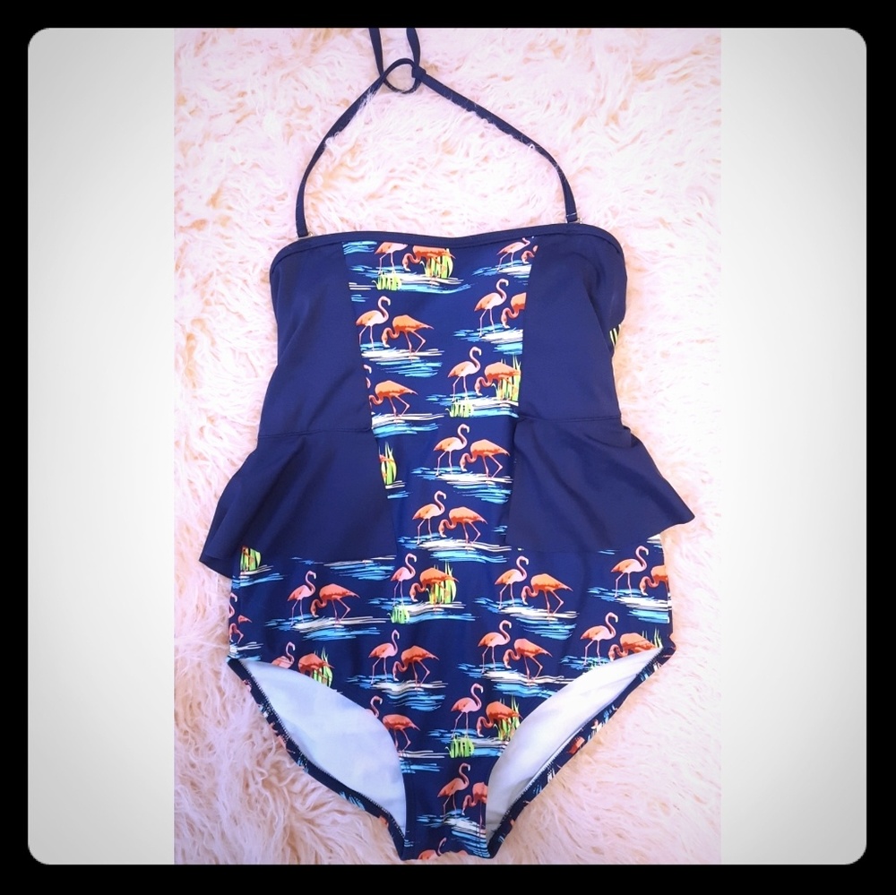 Lime Ricki large peplum one piece flamingo halter